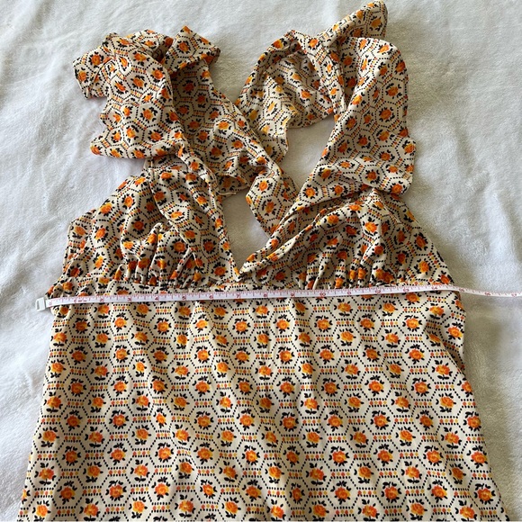 Vintage Daffy California Orange Floral Criss Cross Flutter Summer Midi Dress - Picture 6 of 9